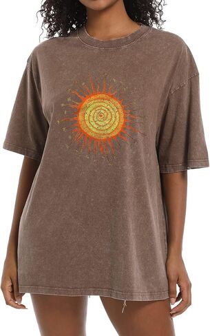 Vintage Oversized Sun Aesthetic Graphic Tees Distressed Band T Shirts for Women Boyfriend Baggy Casual Shirt Tops in Saudi Arabia