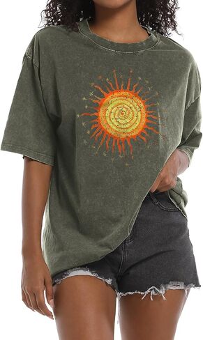 Vintage Oversized Sun Aesthetic Graphic Tees Distressed Band T Shirts for Women Boyfriend Baggy Casual Shirt Tops in Saudi Arabia