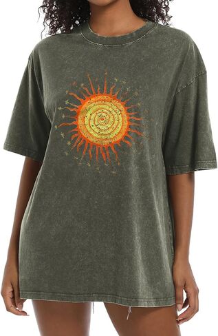 Vintage Oversized Sun Aesthetic Graphic Tees Distressed Band T Shirts for Women Boyfriend Baggy Casual Shirt Tops in Saudi Arabia