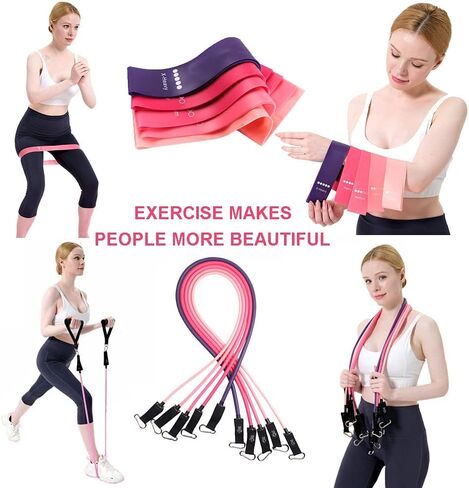 Zugoulook 18Pcs Resistance Bands Set for Women, 5 Stackable Exercise with Handles, Loop Bands, Jump Rope, Figure 8 Band, Ideal Home, Gym Fitness, Yoga, Full Body Workout in Saudi Arabia