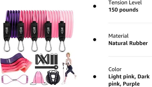 Zugoulook 18Pcs Resistance Bands Set for Women, 5 Stackable Exercise with Handles, Loop Bands, Jump Rope, Figure 8 Band, Ideal Home, Gym Fitness, Yoga, Full Body Workout in Saudi Arabia