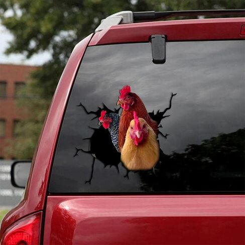 3D Chicken Decals Sticker Funny Animal Window Car Sticker Poultry Crack Car Decals Rear Window Stickers for Wall Car Glass Bumper Refrigerator Laptop etc (10 * 10inch) in Saudi Arabia