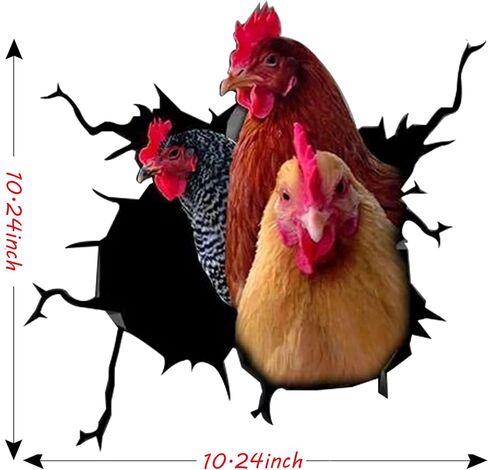 3D Chicken Decals Sticker Funny Animal Window Car Sticker Poultry Crack Car Decals Rear Window Stickers for Wall Car Glass Bumper Refrigerator Laptop etc (10 * 10inch) in Saudi Arabia