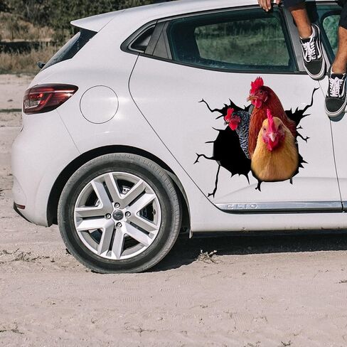 3D Chicken Decals Sticker Funny Animal Window Car Sticker Poultry Crack Car Decals Rear Window Stickers for Wall Car Glass Bumper Refrigerator Laptop etc (10 * 10inch) in Saudi Arabia