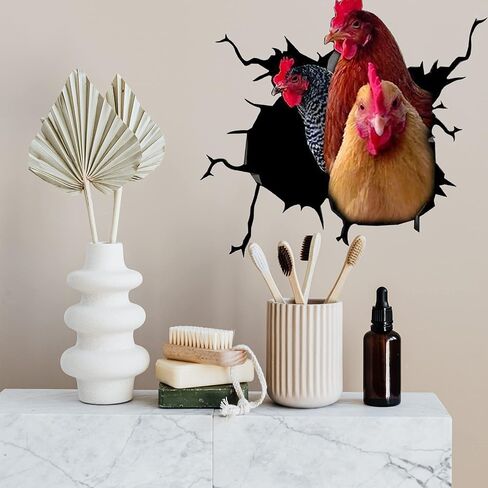 3D Chicken Decals Sticker Funny Animal Window Car Sticker Poultry Crack Car Decals Rear Window Stickers for Wall Car Glass Bumper Refrigerator Laptop etc (10 * 10inch) in Saudi Arabia