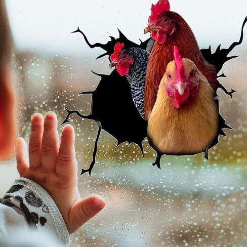 3D Chicken Decals Sticker Funny Animal Window Car Sticker Poultry Crack Car Decals Rear Window Stickers for Wall Car Glass Bumper Refrigerator Laptop etc (10 * 10inch) in Saudi Arabia
