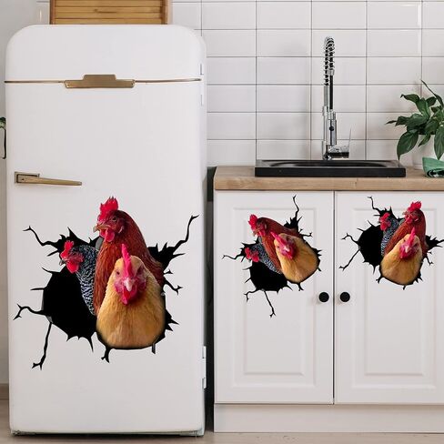 3D Chicken Decals Sticker Funny Animal Window Car Sticker Poultry Crack Car Decals Rear Window Stickers for Wall Car Glass Bumper Refrigerator Laptop etc (10 * 10inch) in Saudi Arabia