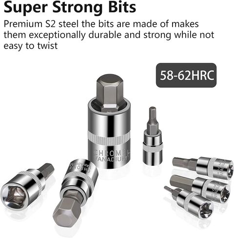 مجموعة مقابس ألين سداسية فاخرة مكونة من 37 قطعة من MULWARK، 3/8، 1/4، 1/2 بوصة. القيادة، السيارات، الدراجة، الدراجات النارية ومركبة ATV | SAE & Metric S2 مقبس CR-V مصنوع من الفولاذ وعزم الدوران العالي (عادي، 37 قطعة) in Kuwait