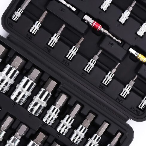 مجموعة مقابس ألين سداسية فاخرة مكونة من 37 قطعة من MULWARK، 3/8، 1/4، 1/2 بوصة. القيادة، السيارات، الدراجة، الدراجات النارية ومركبة ATV | SAE & Metric S2 مقبس CR-V مصنوع من الفولاذ وعزم الدوران العالي (عادي، 37 قطعة) in Kuwait