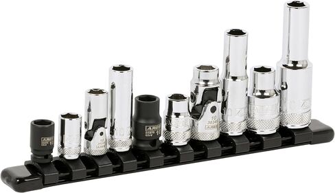 ARES 39017 – 10-Piece Multi-Drive 10mm Socket Set with Aluminum Rail – Premium Chrome Vanadium Socket Set Includes Shallow and Deep Metric Sockets on Aluminum Rail – High Visibility Size Markings in Kuwait