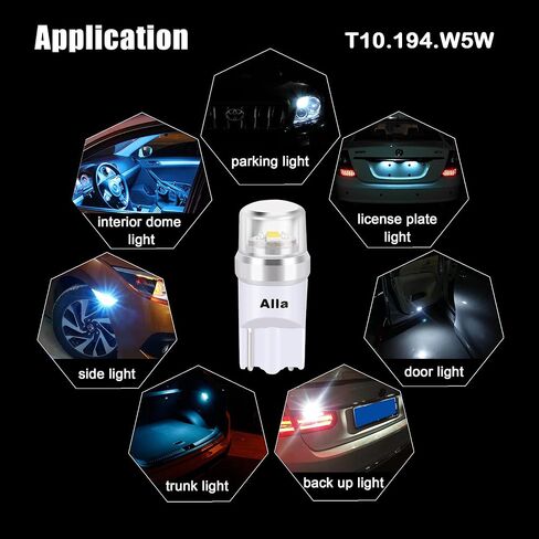 Alla Lighting Mini T10 168/194 LED Bulbs Advanced 12V License, Interior, Map, Dome, Trunk Cargo, Step Lights W5W 2825 175 158 for Auto Cars, Trucks (6000K Xenon White) in Saudi Arabia