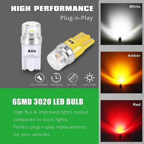 Alla Lighting Mini T10 168/194 LED Bulbs Advanced 12V License, Interior, Map, Dome, Trunk Cargo, Step Lights W5W 2825 175 158 for Auto Cars, Trucks (6000K Xenon White) in Saudi Arabia