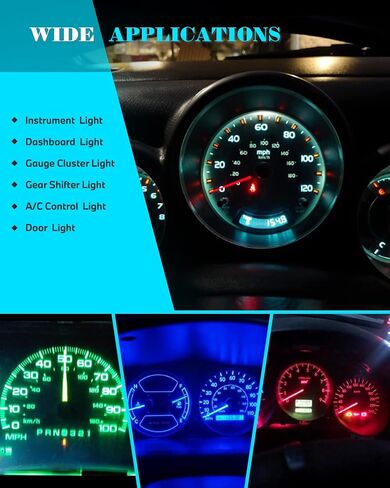 Alopee 52PCS LED Dash Lights and Socket Kits 194 168 T10 2721 74 T5 12V LED Replacement Bulb Sets for Gauge Cluster Panel Indicator Gear Shifter Light (with One Rectangular Storage Box) in Saudi Arabia
