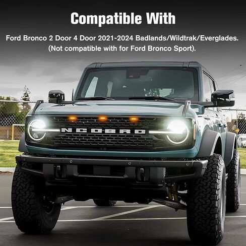 3-PCS LED Grill Lights for Ford Bronco 2021 2022 2023 2024 2/4-Door OEM Grille Lamps Kit Bronco Accessories fit Badlands Wildtrak & Everglades (Smoked Black) in Kuwait