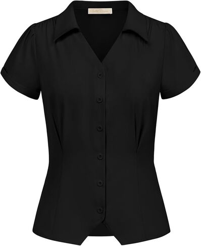 Belle Poque Women Short Sleeve Button Down Shirts Vintage Shirts Business Casual Dressy Blouse Tops in Kuwait