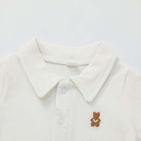 A & V Unisex Baby Boys Girls 100% Cotton Polo Bodysuit with Cute Bear Embroidery in Saudi Arabia