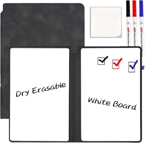 Marte Vanci Whiteboard Notebook Reusable Dry Erase Whiteboard with Pen and Wiping Cloth A5 Portable Dry Erase Pad with PU Cover White Board for Notes Lists Memo Message Presentation (Black) in Saudi Arabia