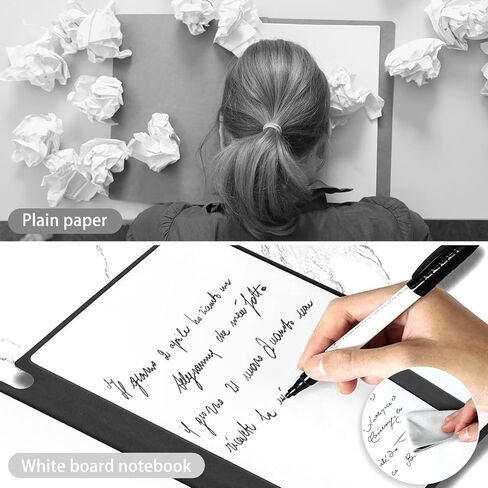 Marte Vanci Whiteboard Notebook Reusable Dry Erase Whiteboard with Pen and Wiping Cloth A5 Portable Dry Erase Pad with PU Cover White Board for Notes Lists Memo Message Presentation (Black) in Saudi Arabia
