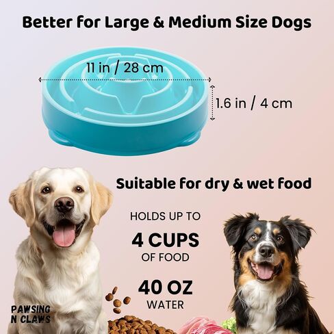 Slow Feeder Dog Bowls - Anti-Choking & Non Slip Interactive Dog Feeding Bowls for Dry/Wet Food That Slow Down Eating - Maze Puzzle Design Bowl - Medium Regular (Turquoise) in Saudi Arabia