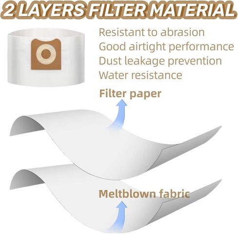 6 عبوات من أكياس فلتر VF3501، أكياس غبار بديلة متوافقة مع مكنسة Ridgid الكهربائية الرطبة والجافة سعة 3 إلى 4.5 جالون، أكياس فلتر تجميع الغبار لـ 23738 VF3501، الحجم C in Kuwait