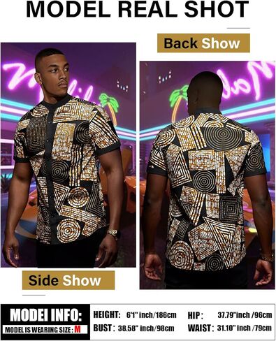 Men's African Traditional Pattern Print Shirt Casual Short Sleeve Button Down Shirts Luxury Printed Dashiki for Men in Saudi Arabia