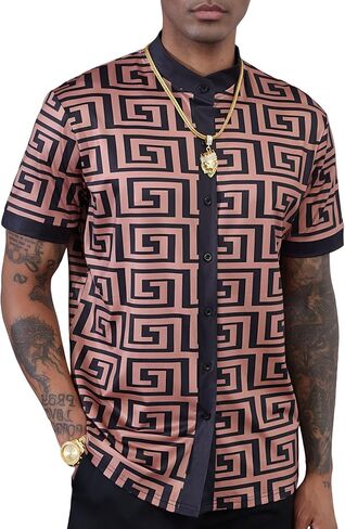 Men's African Traditional Pattern Print Shirt Casual Short Sleeve Button Down Shirts Luxury Printed Dashiki for Men in Saudi Arabia