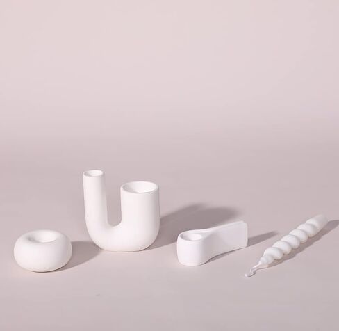Modern Candle Holders for Table Centerpiece, Aesthetic Candlestick Holders, White Ceramic Taper Candle Sticks Holder Decor Set of 3 for Table Centerpiece Fireplace, Decorative Candle Holders in Saudi Arabia