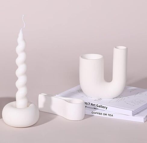 Modern Candle Holders for Table Centerpiece, Aesthetic Candlestick Holders, White Ceramic Taper Candle Sticks Holder Decor Set of 3 for Table Centerpiece Fireplace, Decorative Candle Holders in Saudi Arabia