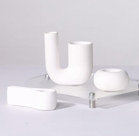 Modern Candle Holders for Table Centerpiece, Aesthetic Candlestick Holders, White Ceramic Taper Candle Sticks Holder Decor Set of 3 for Table Centerpiece Fireplace, Decorative Candle Holders in Saudi Arabia