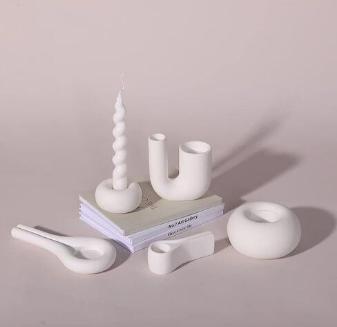 Modern Candle Holders for Table Centerpiece, Aesthetic Candlestick Holders, White Ceramic Taper Candle Sticks Holder Decor Set of 3 for Table Centerpiece Fireplace, Decorative Candle Holders in Saudi Arabia