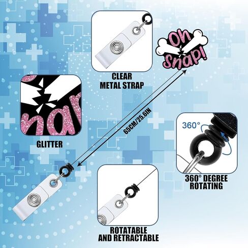 Oh Snap Retractable Badge Reel with ID Clip Name Tag Card Funny Broken Bone Gift for Nurses Office Worker Radiology X-Ray Orthopedics Nursing Student Alligator Clip in Saudi Arabia