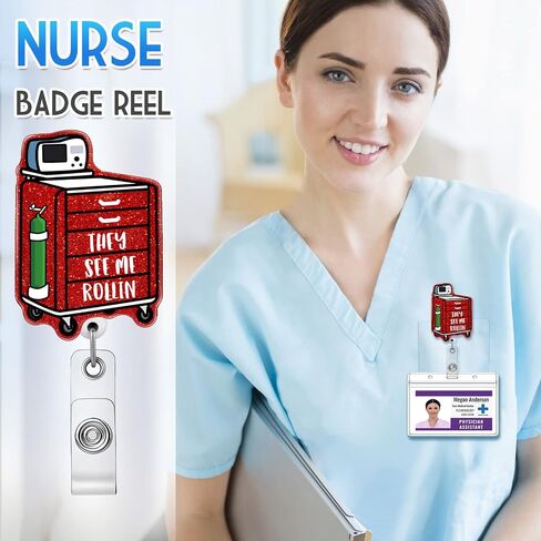 Plifal Badge Reel Holder Retractable with ID Clip for Nurse Nursing Name Tag Card Funny They See Me Rolling ICU ER Nursing Student Teacher Doctor RN LPN Medical Assistant Work Office Alligator Clip in Saudi Arabia