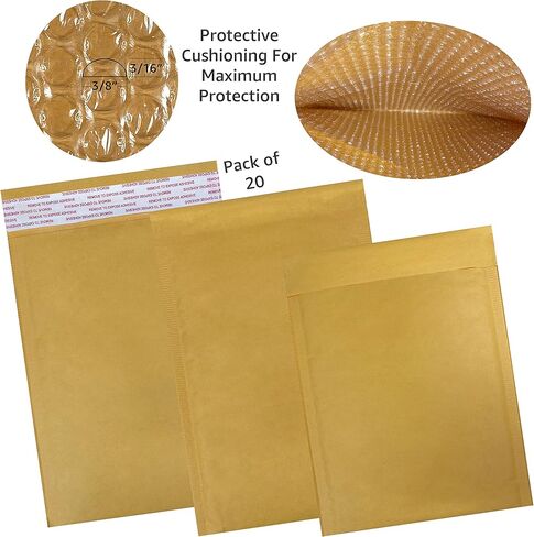 StarBoxes 20 Kraft Bubble Mailers 6x10 بوصة - #0 أكياس مظاريف مبطنة ذاتية الغلق، أصفر in Kuwait