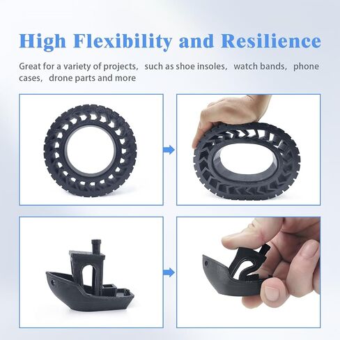R QIDI TECHNOLOGY TPU 95A خيوط عالية التدفق 1.75 مم، TPU95A-HF خيوط طابعة ثلاثية الأبعاد مرنة تناسب معظم طابعات FDM ثلاثية الأبعاد، مرونة عالية، مناسبة للطباعة عالية السرعة، بكرة 1 كجم، أسود in Kuwait