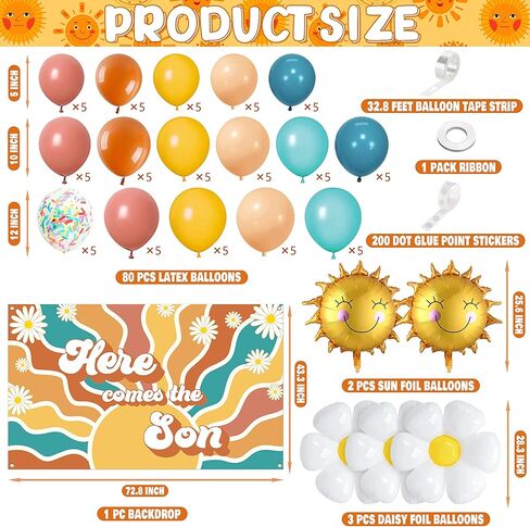 Here Comes The Son Baby Shower Decorations, 80pcs Boho Retro Sun Balloon Garland Arch Kit, Here Comes the Sun Backdrop Sun Foil Balloons Daisy Balloons for Boy Sunshine(Son-Balloon-02) in Saudi Arabia