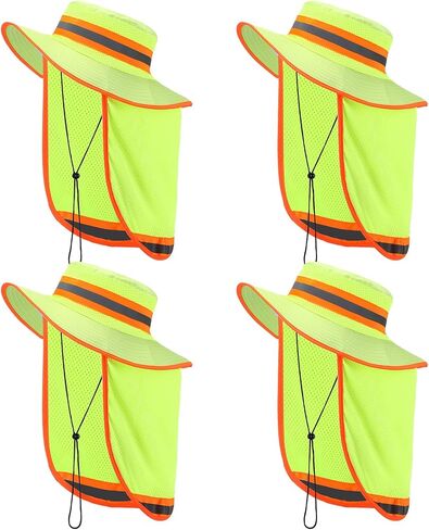 4 Pcs High Visibility Reflective Work Safety Sun Hat with Neck Flap Boonie Hats Wide Brim Hat Bucket Cap Adjustable in Saudi Arabia