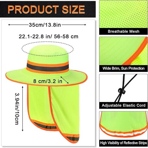 4 Pcs High Visibility Reflective Work Safety Sun Hat with Neck Flap Boonie Hats Wide Brim Hat Bucket Cap Adjustable in Saudi Arabia