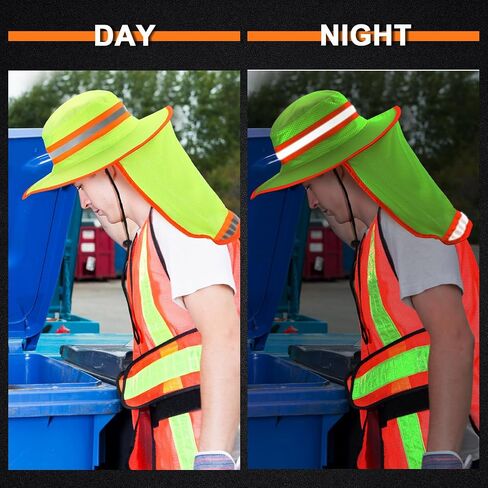 4 Pcs High Visibility Reflective Work Safety Sun Hat with Neck Flap Boonie Hats Wide Brim Hat Bucket Cap Adjustable in Saudi Arabia
