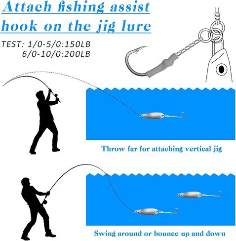 Fishing Assist Hooks with PE Line, Saltwater Jig Fishing Hooks Stainless Steel Jigging Assist Hooks Slow Pitch Jig Hooks for Trolling 25pcs in Saudi Arabia