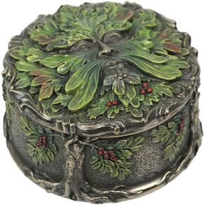 Veronese Design 2 1/2 Inch Green Man Berry Trinket Box Cold Cast Resin Antique Bronze Finish Statue Home Decor