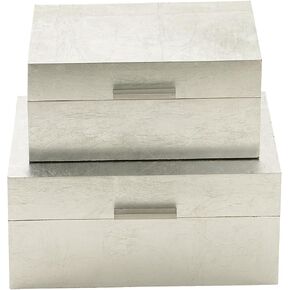 CosmoLiving by Cosmopolitan Wooden Decorative Box Decorative Keepsake Boxes with Textured Foiled Exterior, Set of 2 Storage Boxes 13", 11"W, Silver