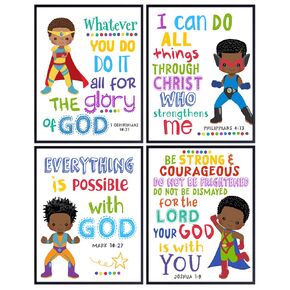 Christian Gifts for Boys - Black African American Boys Room Decor - spiritual Wall Art - Scripture Decor - Bible Verse Decor - Inspiration Quotes - Kids Bedroom Decorations -Yellowbird Art & Design