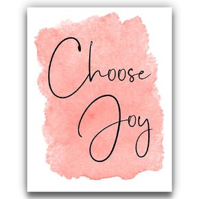 “Choose Joy" Inspirational Typography Word Wall Art - 11x14 UNFRAMED Print - Coral Watercolor Makes a Perfect Gift for Lovers of Minimalist, Motivational Decor