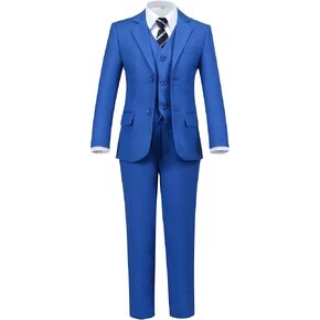 Boys' 5 Piece Formal Suit Set with Suit Jacket, Vest, Pants, Collared Dress Shirt, and Tie