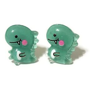 Hypoallergenic Dinosaur Stud Earrings on Plastic Posts, Metal Free (green) (green)