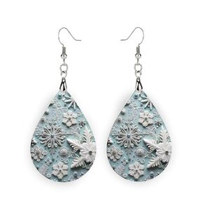 Snowflake Earrings - Blue Winter Earrings - Wooden Dangle Earrings - Holiday Accessories - Snow flake Jewelry