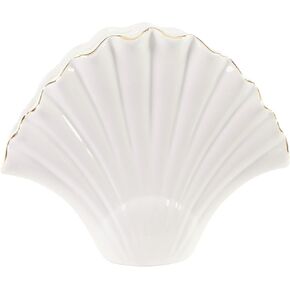 Lilly Pulitzer Seashell Vase, Decorative Ceramic Vase for Beach House Decor, Nautical Decor in White & Gold, Shell