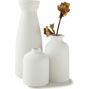 Black Ceramic vase Set-3 Small Flower vases for Decor,Modern Rustic Farmhouse Home Decor,Decorative vase for Pampas Grass&Dried Flowers,idea Shelf,Table,Mantel,entryway,Bookshelf Decor
