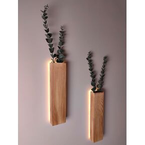 2 Pack Wall Planters for Indoor Plants, Hanging Wall decor with LED Lights for Bathroom, Bedroom Living Room, Kitchen Modern Home Wooden Art Rustic Wall Sconces Vases for Dried Flowers Fake Greenery