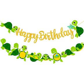 Sea Turtle Birthday Party Banner Baby Turtle Birthday Party Decorations 2Pcs Turtle Cutout Banners Ocean Sea Turtle Party Decoration for Under The Sea Baby Shower Supplies